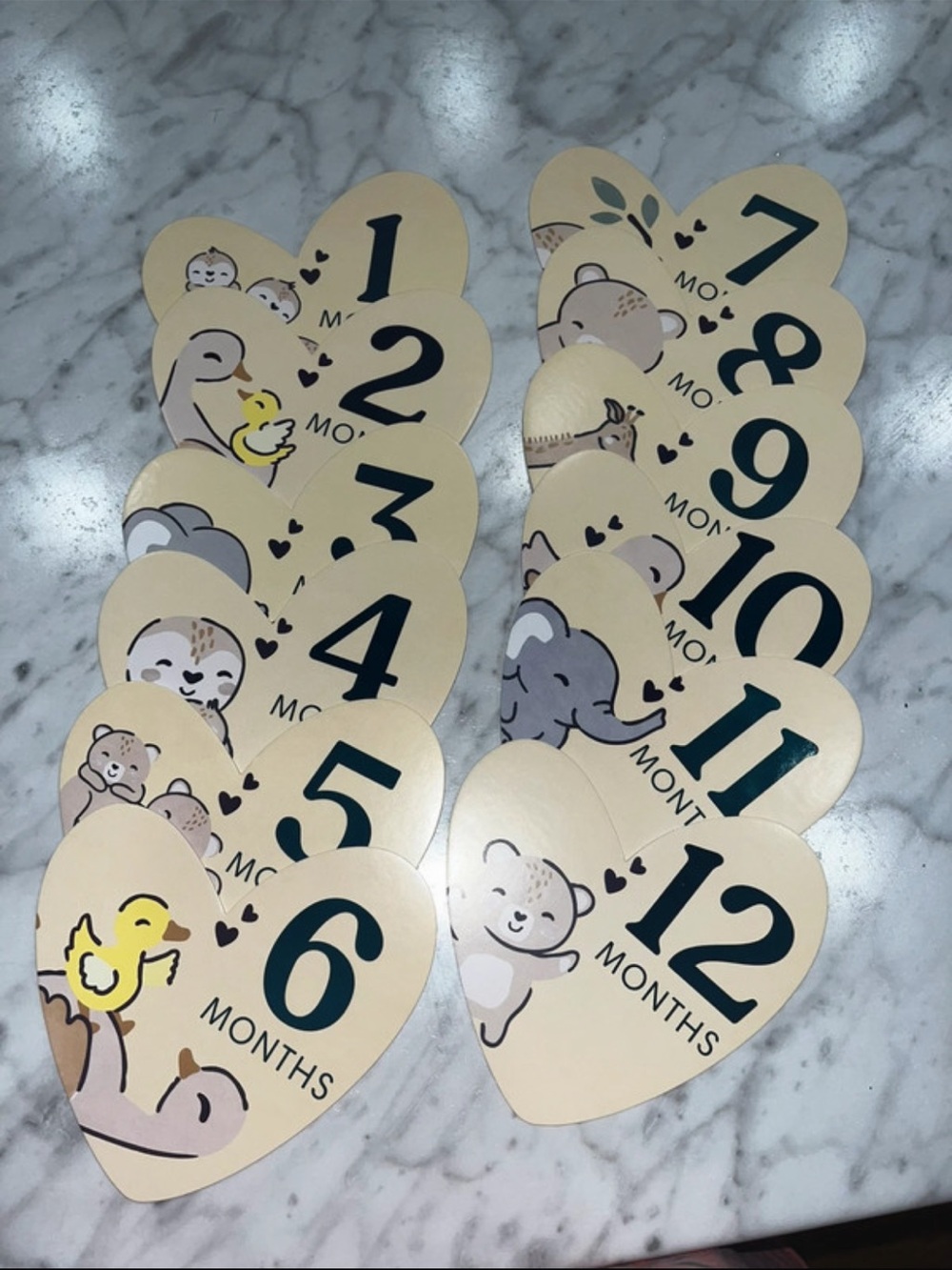 Neutral Beige Heart Monthly Milestone Stickers for Babies - 1-12 Months